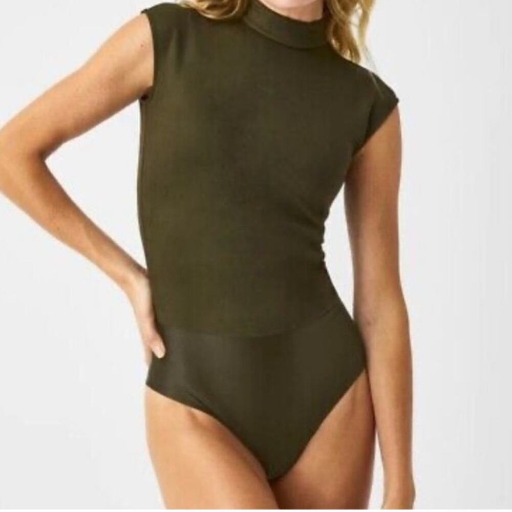 SPANX NWT Mock Turtleneck bodysuit in utility green.  Size Large.
